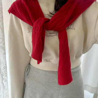 100% Wool Cable Knit Cardigan Cape Knit Shoulder Shawl