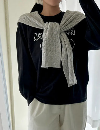 100% Wool Cable Knit Cardigan Cape Knit Shoulder Shawl
