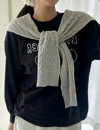 100% Wool Cable Knit Cardigan Cape Knit Shoulder Shawl
