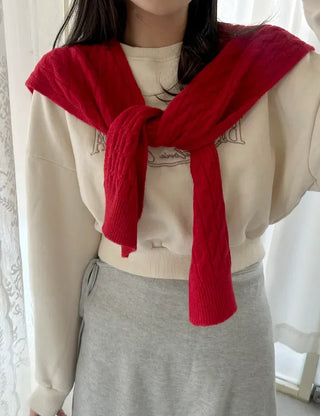100% Wool Cable Knit Cardigan Cape Knit Shoulder Shawl
