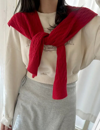 100% Wool Cable Knit Cardigan Cape Knit Shoulder Shawl