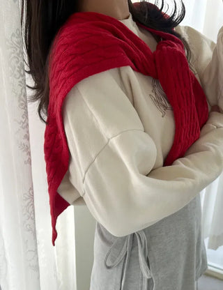 100% Wool Cable Knit Cardigan Cape Knit Shoulder Shawl