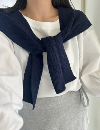 100% Wool Cable Knit Cardigan Cape Knit Shoulder Shawl