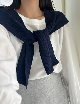 100% Wool Cable Knit Cardigan Cape Knit Shoulder Shawl