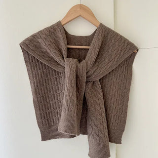 100% Wool Cable Knit Cardigan Cape Knit Shoulder Shawl