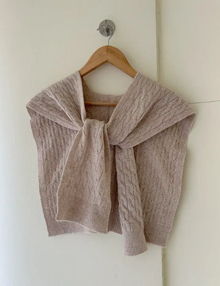 100% Wool Cable Knit Cardigan Cape Knit Shoulder Shawl