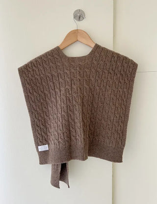 100% Wool Cable Knit Cardigan Cape Knit Shoulder Shawl