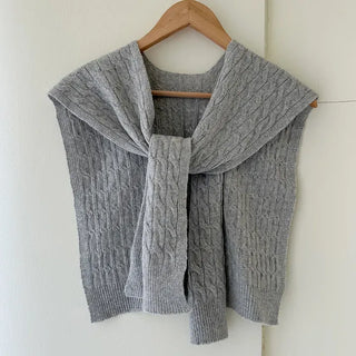 100% Wool Cable Knit Cardigan Cape Knit Shoulder Shawl