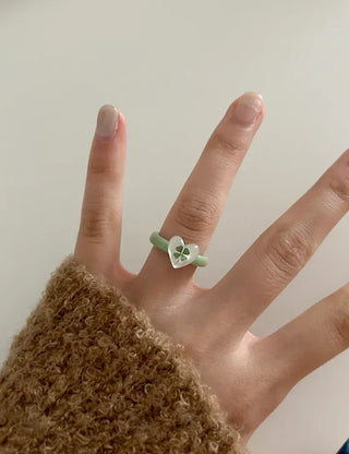 Mini Heart Four-Leaf Clover Acrylic Formica Ring