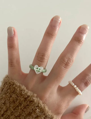 Mini Heart Four-Leaf Clover Acrylic Formica Ring