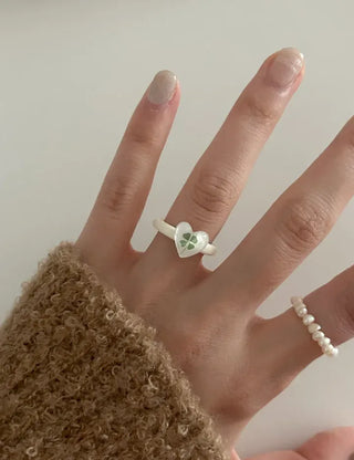 Mini Heart Four-Leaf Clover Acrylic Formica Ring