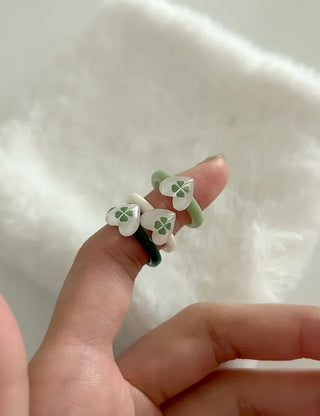 Mini Heart Four-Leaf Clover Acrylic Formica Ring