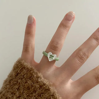 Mini Heart Four-Leaf Clover Acrylic Formica Ring