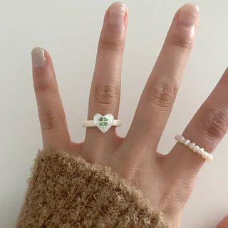 Mini Heart Four-Leaf Clover Acrylic Formica Ring