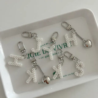 Homemade Pearl Initial Bag Keyring Phone Strap