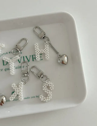 Homemade Pearl Initial Bag Keyring Phone Strap