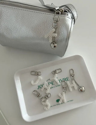 Homemade Pearl Initial Bag Keyring Phone Strap