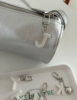 Homemade Pearl Initial Bag Keyring Phone Strap