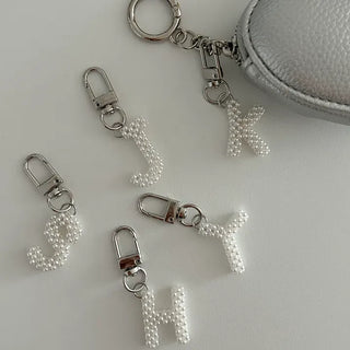Homemade Pearl Initial Bag Keyring Phone Strap