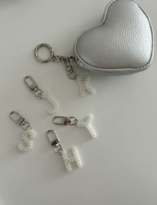 Homemade Pearl Initial Bag Keyring Phone Strap