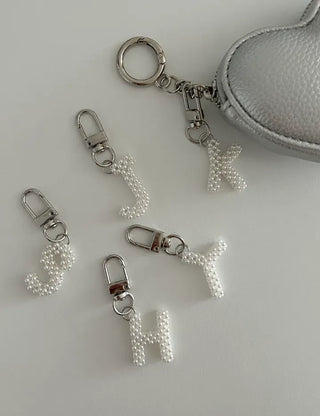 Homemade Pearl Initial Bag Keyring Phone Strap