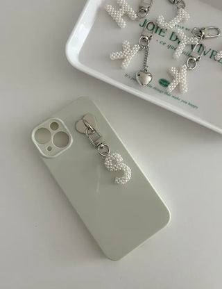 Homemade Pearl Initial Bag Keyring Phone Strap