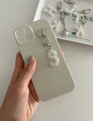 Homemade Pearl Initial Bag Keyring Phone Strap