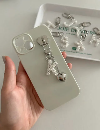 Homemade Pearl Initial Bag Keyring Phone Strap