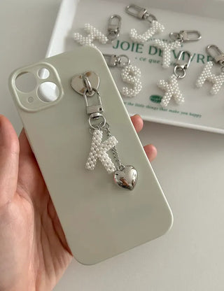 Homemade Pearl Initial Bag Keyring Phone Strap
