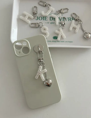 Homemade Pearl Initial Bag Keyring Phone Strap