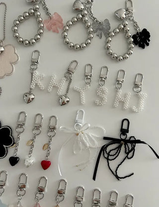 Homemade Pearl Initial Bag Keyring Phone Strap