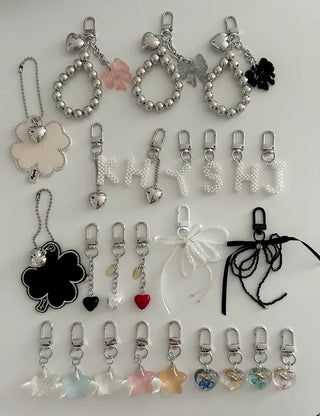 Homemade Pearl Initial Bag Keyring Phone Strap