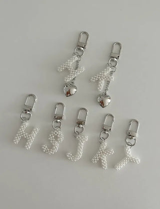 Homemade Pearl Initial Bag Keyring Phone Strap