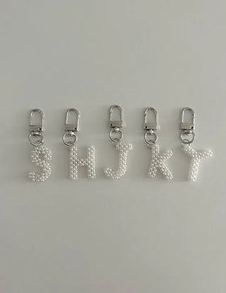 Homemade Pearl Initial Bag Keyring Phone Strap