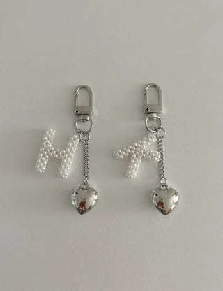 Homemade Pearl Initial Bag Keyring Phone Strap