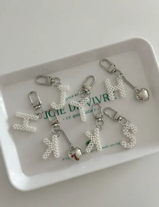 Homemade Pearl Initial Bag Keyring Phone Strap