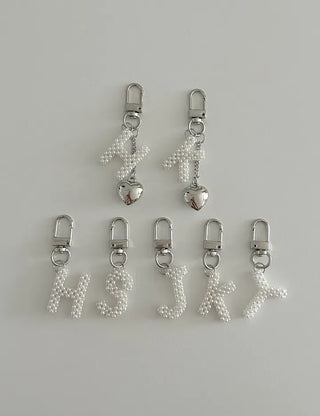 Homemade Pearl Initial Bag Keyring Phone Strap