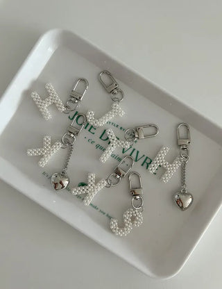 Homemade Pearl Initial Bag Keyring Phone Strap