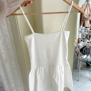 Straight top satin frill layered long strap tank top