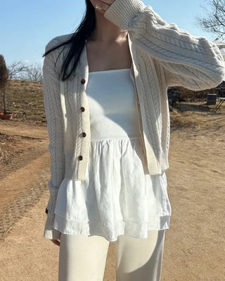 Straight top satin frill layered long strap tank top