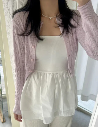 Straight top satin frill layered long strap tank top