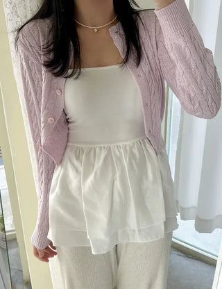 Straight top satin frill layered long strap tank top