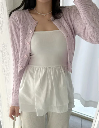 Straight top satin frill layered long strap tank top