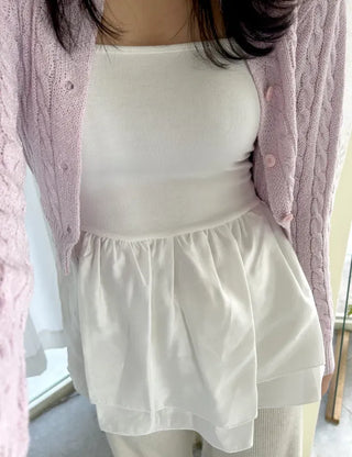 Straight top satin frill layered long strap tank top