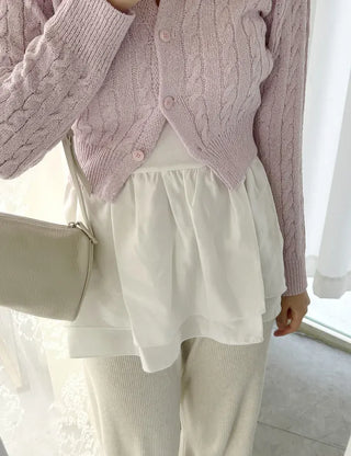 Straight top satin frill layered long strap tank top