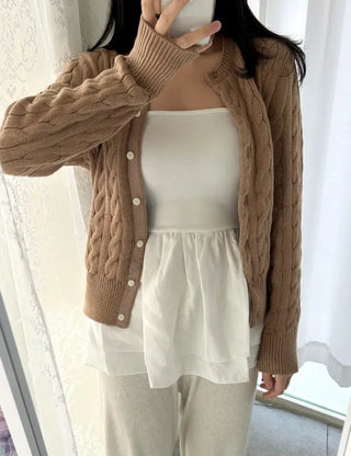 Straight top satin frill layered long strap tank top