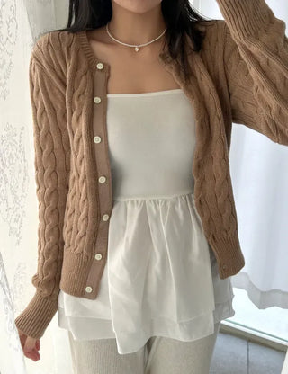 Straight top satin frill layered long strap tank top