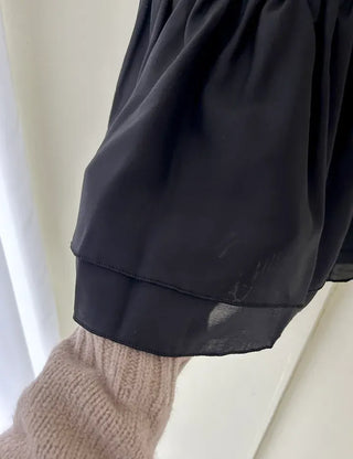 Straight top satin frill layered long strap tank top