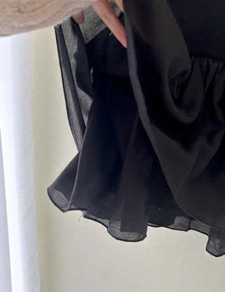 Straight top satin frill layered long strap tank top