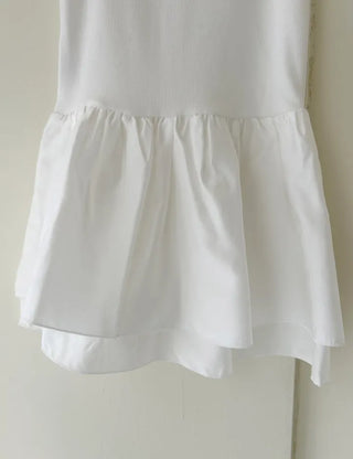 Straight top satin frill layered long strap tank top